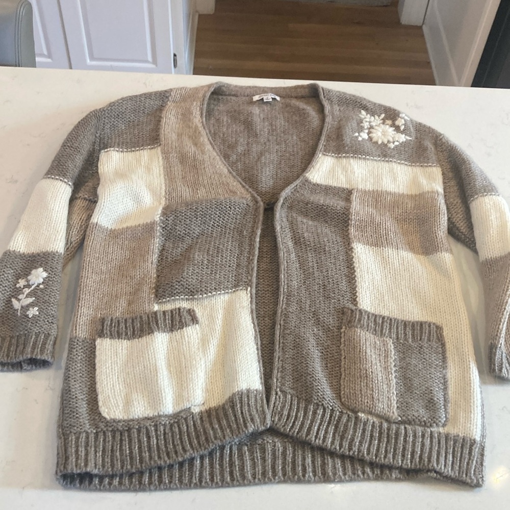 Johnny Was Alpaca Patchwork floral crochet Cardigan Sweater with pocket small